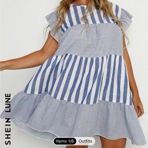Blue and White Striped Smock Dress Summer Dress Beach Cover Up Light Weight Plus